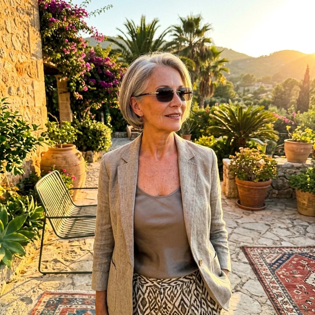 Woman outdoors wearing BlueLume glasses with darkened lenses
